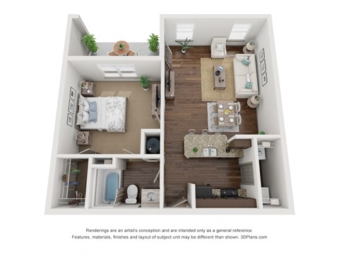 Floor plan for 1 bed, 1 bath, 675 sqft